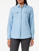 Damska Koszulka Jeansowa Wrangler LS Denim Shirt Mid Indigo W5Z0C3X8E